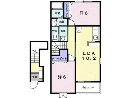 プロムナードI(2LDK/2階)の間取り写真