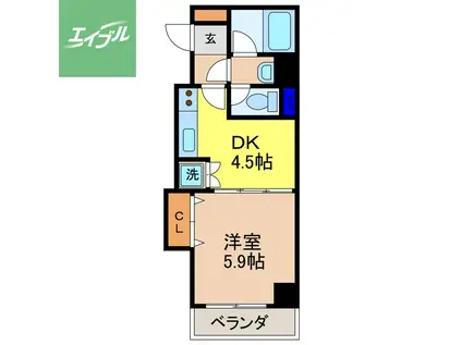 ラフィネ五島(1DK/8階)の間取り写真