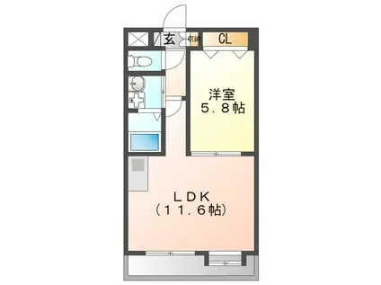 サンヒルズ御薗(1LDK/2階)の間取り写真