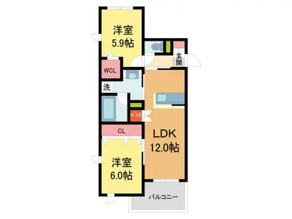 BLUME夙川(2LDK/1階)の間取り写真