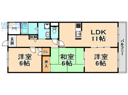 ドエル北伊丹(3LDK/4階)の間取り写真