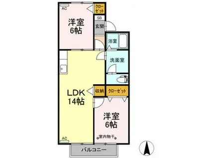 ビューラー宮田(2LDK/1階)の間取り写真