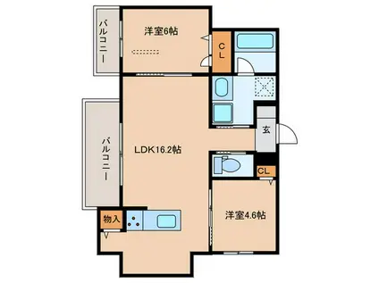 D-RESIDENCE荘園B(2LDK/2階)の間取り写真