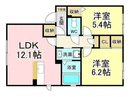 パルテールヴィラII(2LDK/1階)の間取り写真
