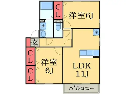 ピエルテル参番館(2LDK/2階)の間取り写真