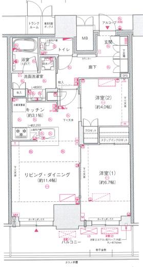 ジオタワー大阪十三(2LDK/20階)の間取り写真