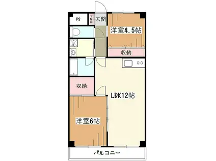 グランドハイツ野口(2LDK/6階)の間取り写真