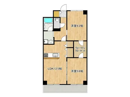 WELL帯山(2LDK/6階)の間取り写真