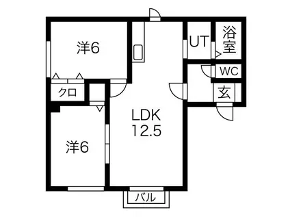 サンヴィレッジ伏古A(2LDK/1階)の間取り写真