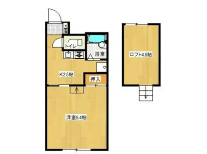 ウッドワン1番館(1K/2階)の間取り写真