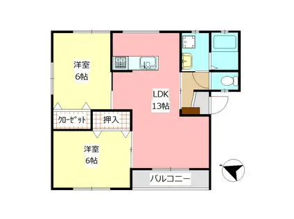 コーポ・アンビション(2LDK/2階)の間取り写真