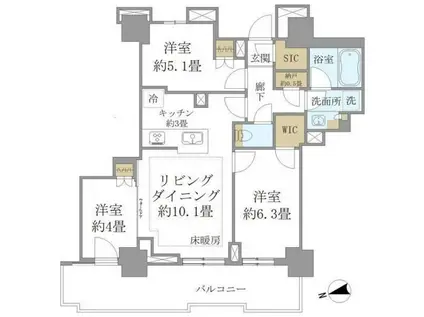 BRILLIA TOWER 聖蹟桜ヶ丘 BLOOMING(3LDK/7階)の間取り写真