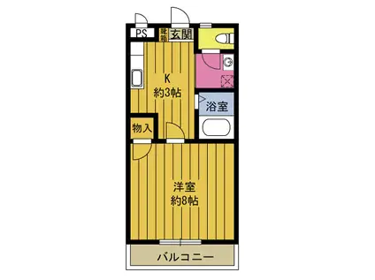 ラムールIII(1K/1階)の間取り写真