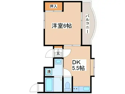 サンライフ松田(1DK/3階)の間取り写真