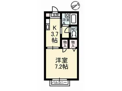 ハイツ平成B(1K/1階)の間取り写真