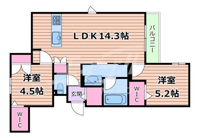 内代レジデンスノース(2LDK/1階)の間取り写真