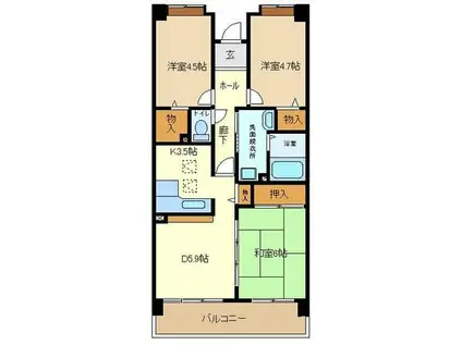 ガーデンコート清瀬(3DK/3階)の間取り写真