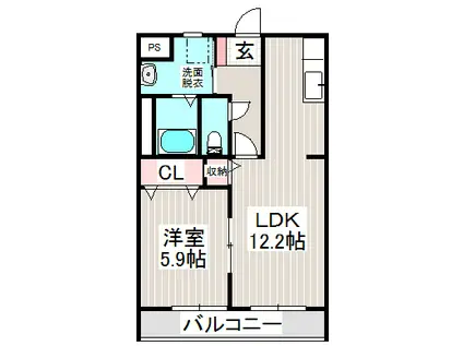 グランツE(1LDK/2階)の間取り写真