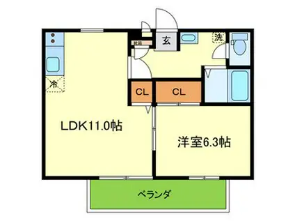 ソレジオ1号館(1LDK/2階)の間取り写真