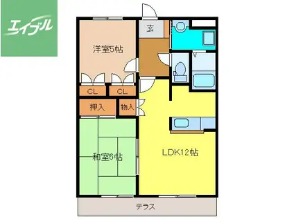 ディアレジデンス(2LDK/1階)の間取り写真