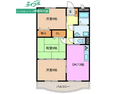 サウスヒルズB(3DK/3階)の間取り写真