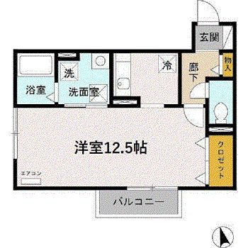 パルテール大町(ワンルーム/2階)の間取り写真