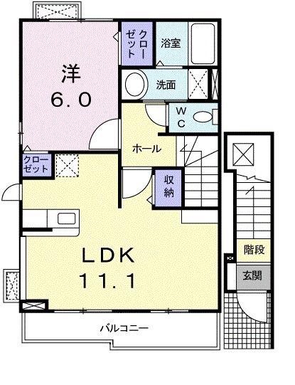 ココミニヨン(1LDK/2階)の間取り写真