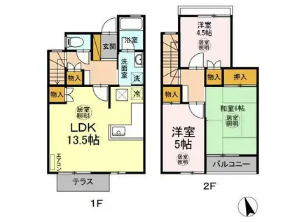 長浦駅前ハイツ C(3LDK/1階)の間取り写真