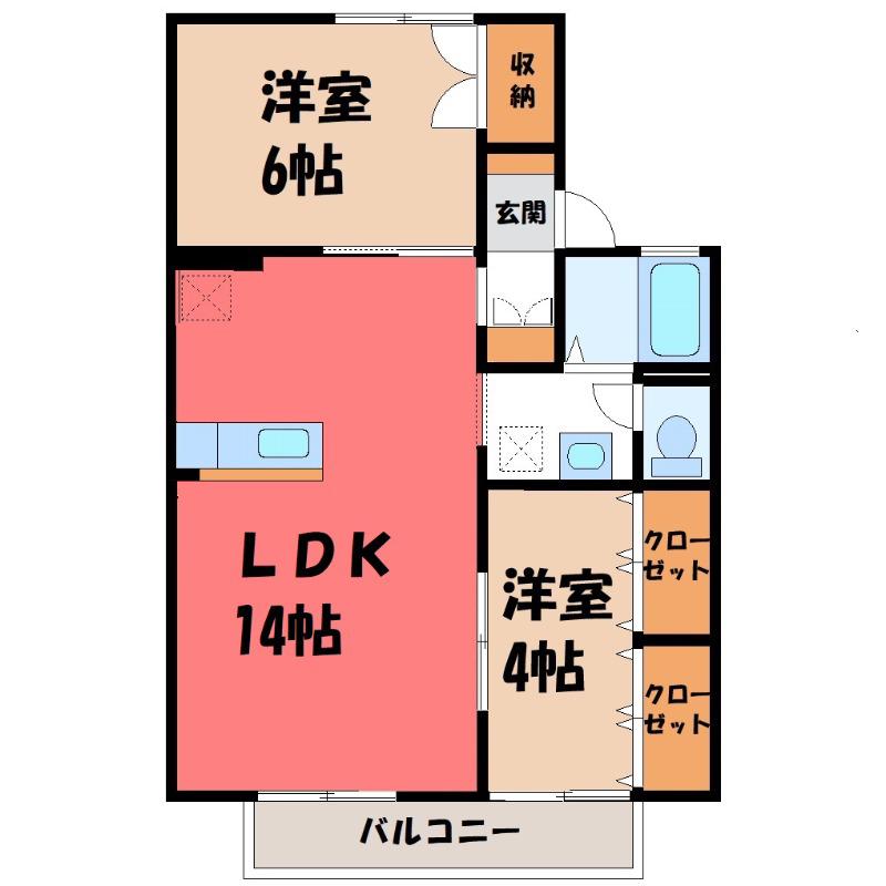 ヴィラ・ウィロー I(2LDK/1階)の間取り写真