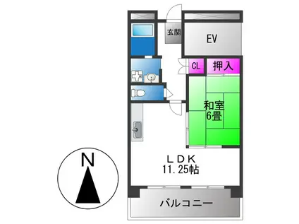 ノーブルハウス関井(1LDK/6階)の間取り写真