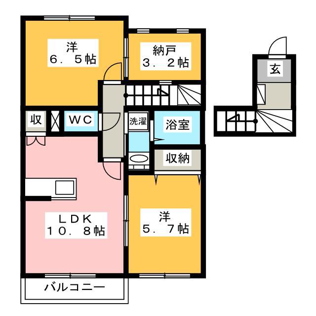 ローズスクエアD(2SLDK/2階)の間取り写真