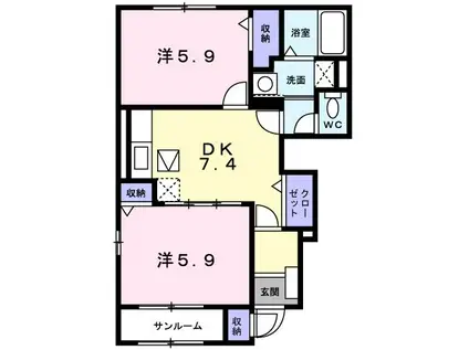 セカンドジュネス(2DK/1階)の間取り写真