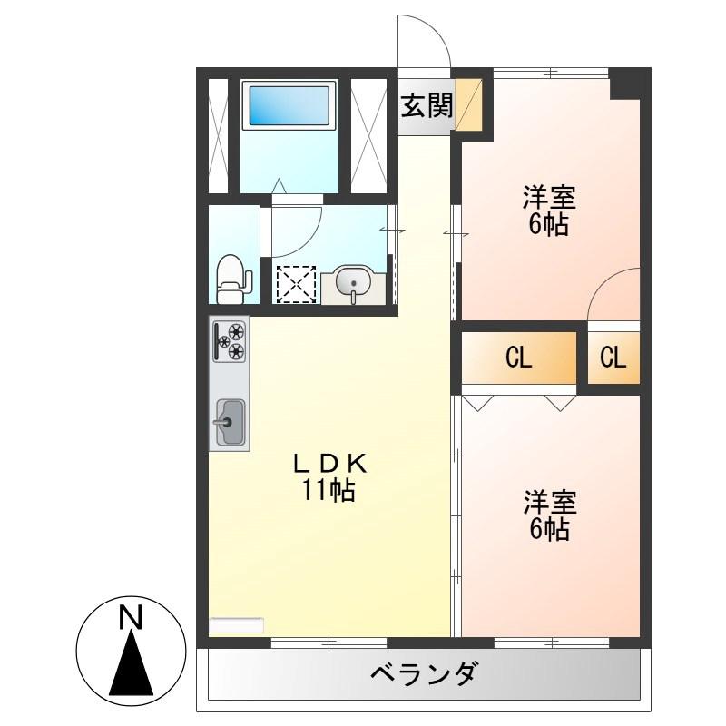 レジデンス東宝木(2LDK/3階)の間取り写真