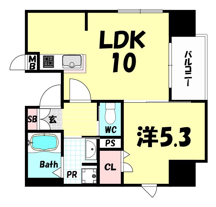 PRESSANCE三宮ディライト(1LDK/2階)の間取り写真