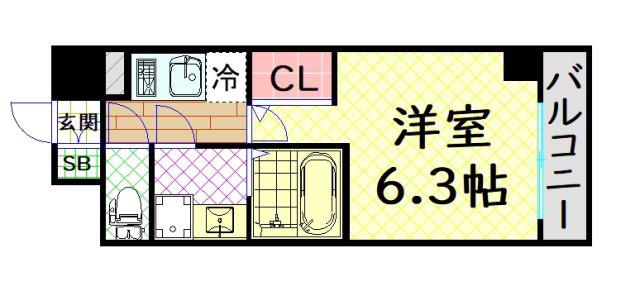 エスリード難波セントラル(1K/10階)の間取り写真