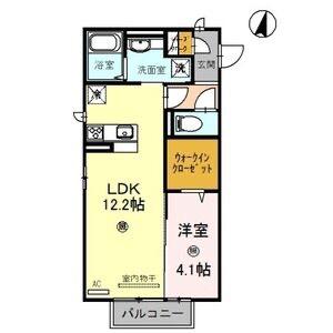 岩出ヒルズ III(1LDK/2階)の間取り写真
