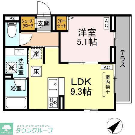 ジェルベーラ東柏ヶ谷(1LDK/1階)の間取り写真