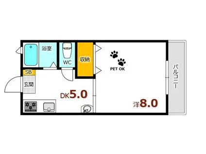 ラナイ27(1DK/1階)の間取り写真