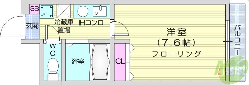 HIKOハイツ(1K/7階)の間取り写真