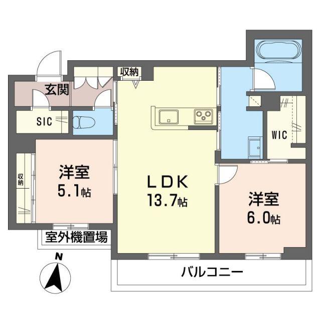 リッツ・リン(2LDK/3階)の間取り写真
