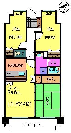 シャルマンフジエスト岸和田(3LDK/1階)の間取り写真