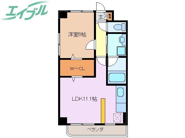 四日市エンブルコート(1LDK/8階)の間取り写真