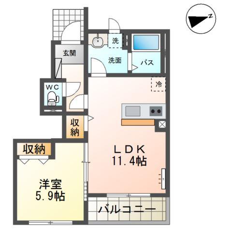 コンフォルト 岡部(1LDK/1階)の間取り写真