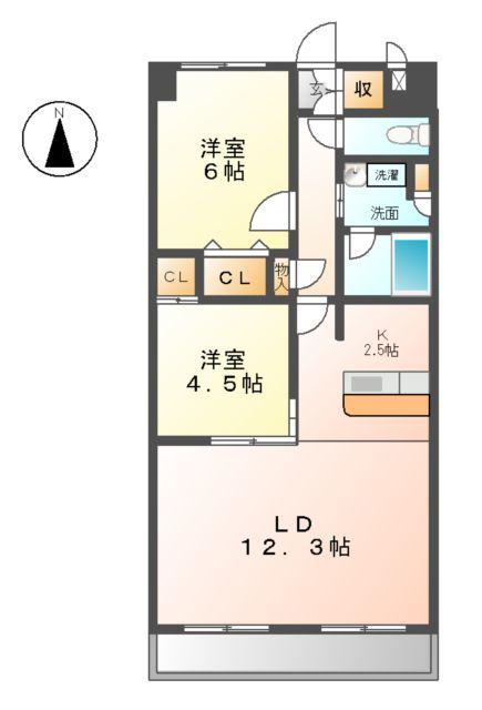 フェリーチェI(2LDK/2階)の間取り写真