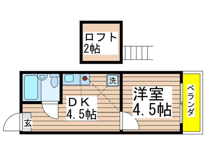 スカイメゾン東船橋(1DK/2階)の間取り写真