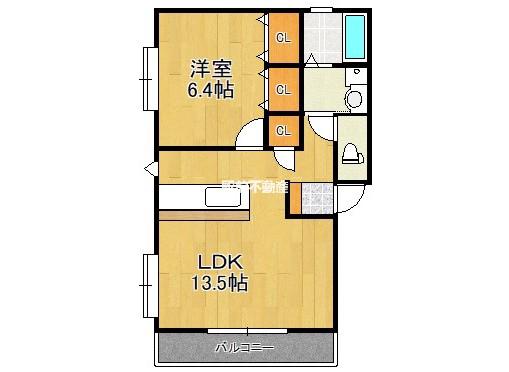 ネオハイツ上白川(1LDK/2階)の間取り写真