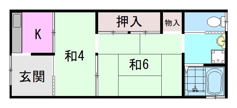 下坂部1丁目連棟平屋(2K/1階)の間取り写真