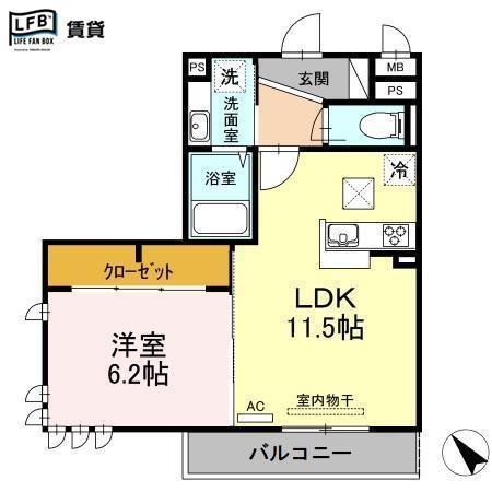 ブショーフレーグランス(1LDK/1階)の間取り写真