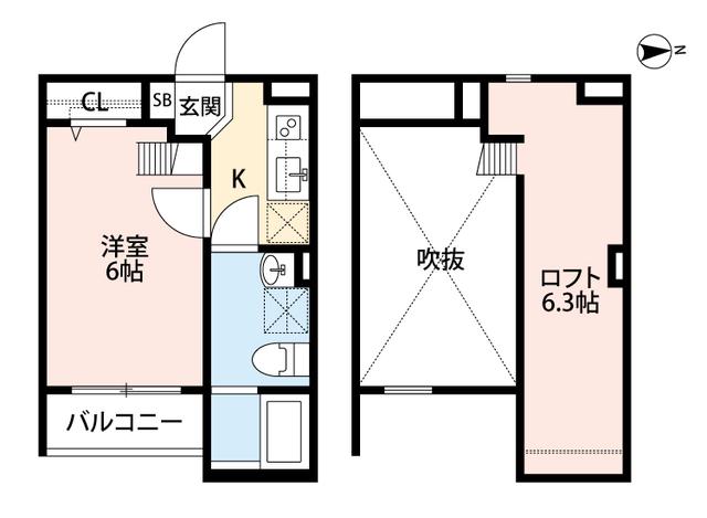 メゾンショコラE(1K/2階)の間取り写真