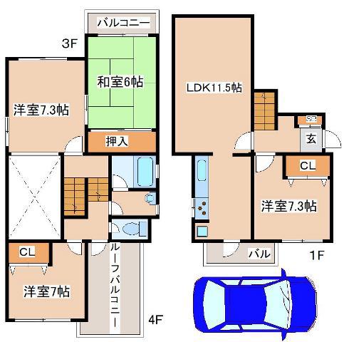 フローラ観音林(4LDK/2階)の間取り写真